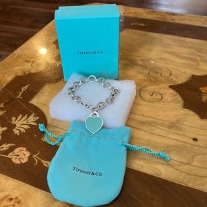 One of a kind Tiffany&Co .925Sterling silver bracelet with Tiffany blue heart.